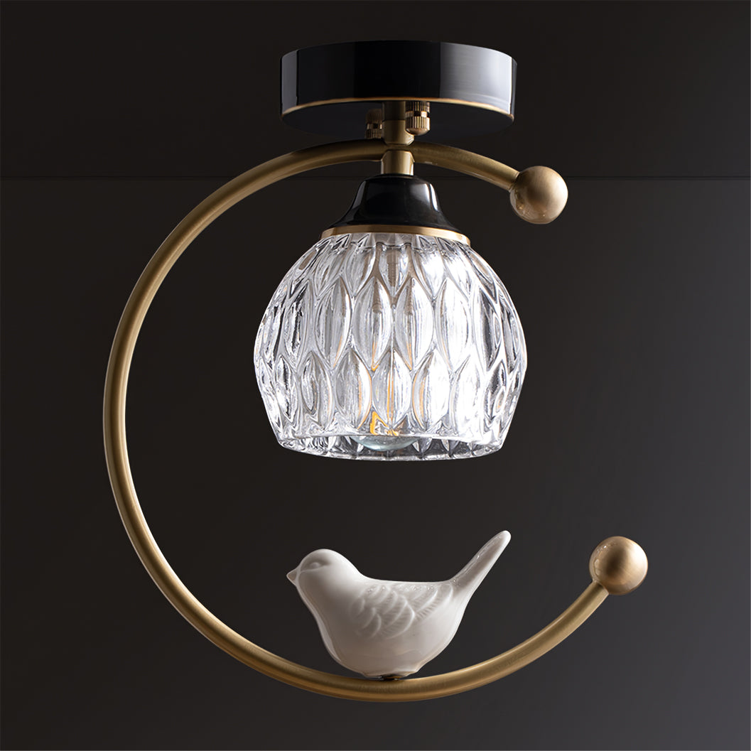 Ceiling Lamp Brass 9.1 in x 10.6 in Indoor LED Ceramic Bird Pendant Light | Thomler