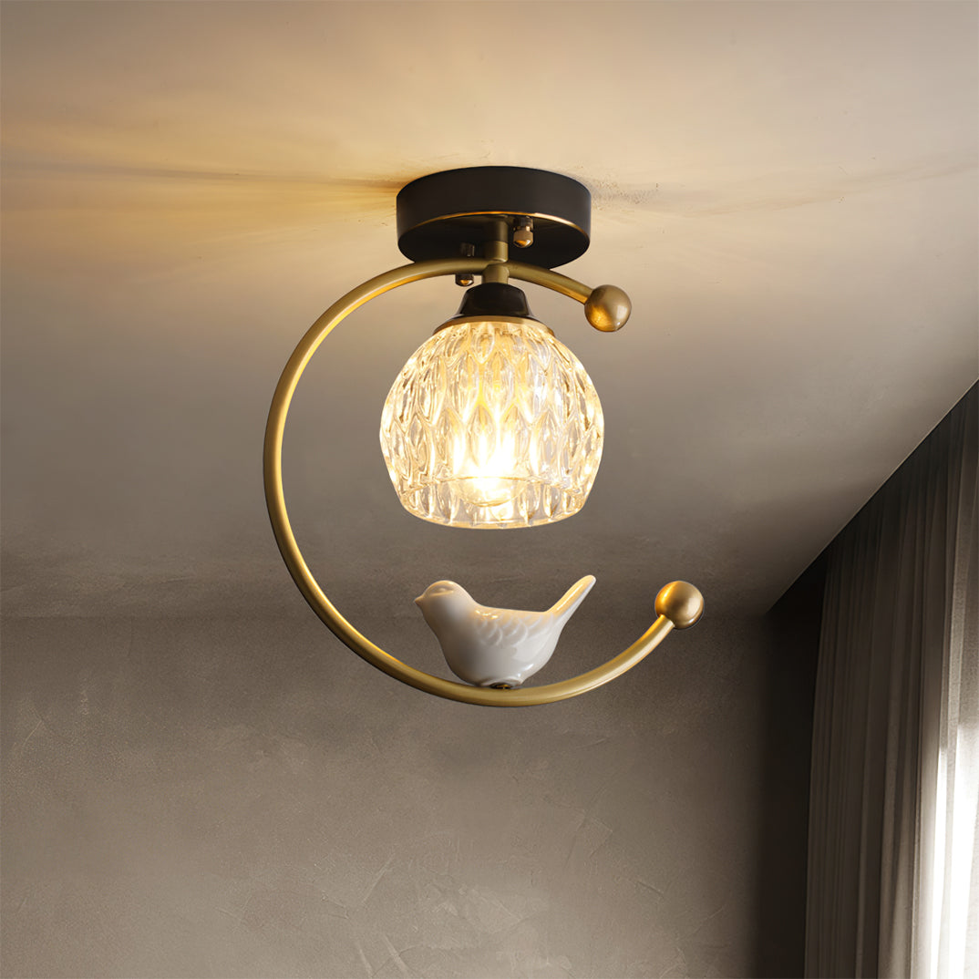 Ceiling Lamp Brass 9.1 in x 10.6 in Indoor LED Ceramic Bird Pendant Light | Thomler