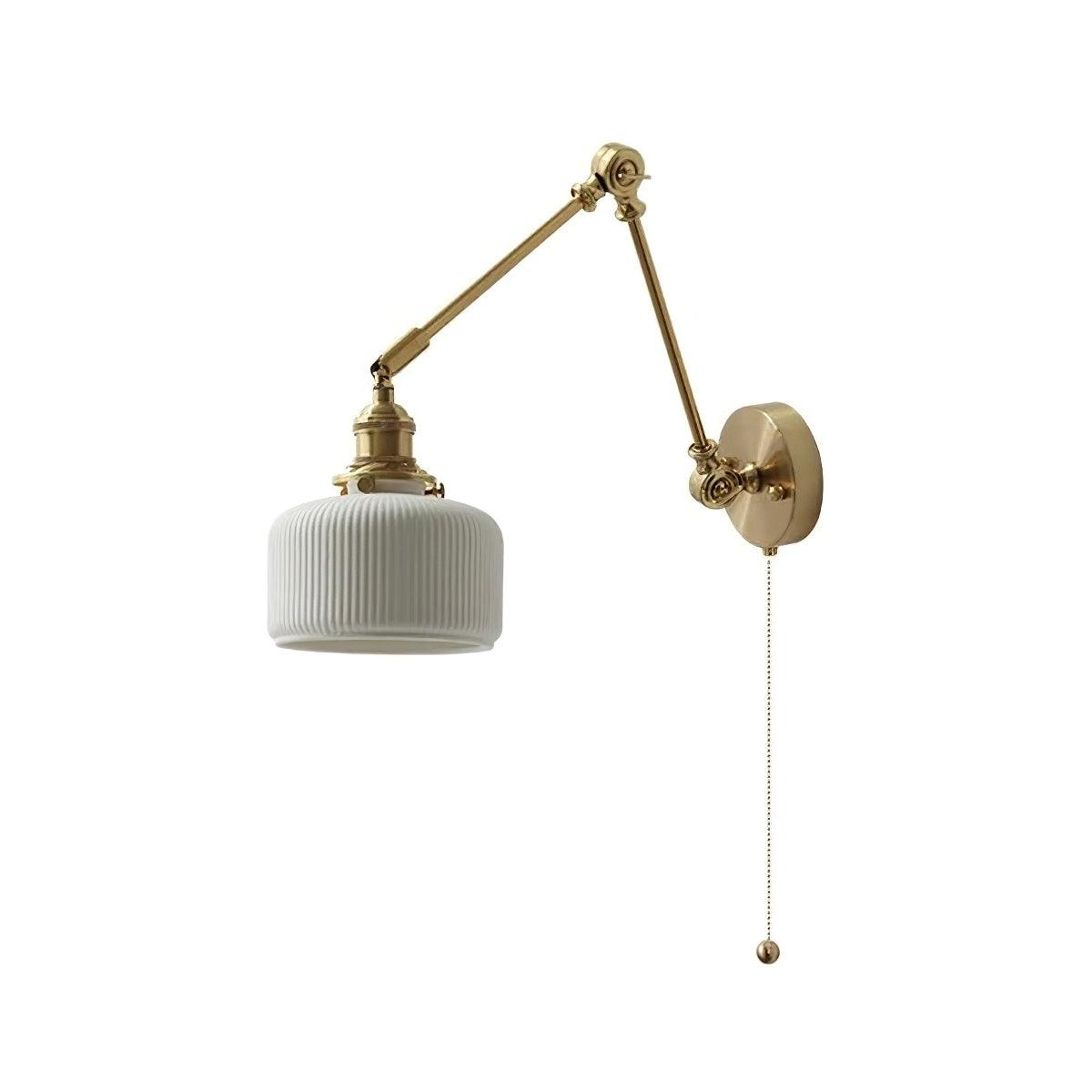 Wall Lamp Brass Adjustable Arm 7.9 in White Ceramic Shade Bedroom Reading Sconce Rotating Indoor Lighting Fixture | Thomler