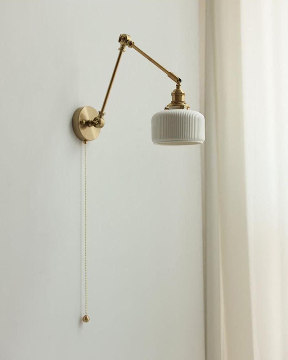 Wall Lamp Brass Adjustable Arm 7.9 in White Ceramic Shade Bedroom Reading Sconce Rotating Indoor Lighting Fixture | Thomler