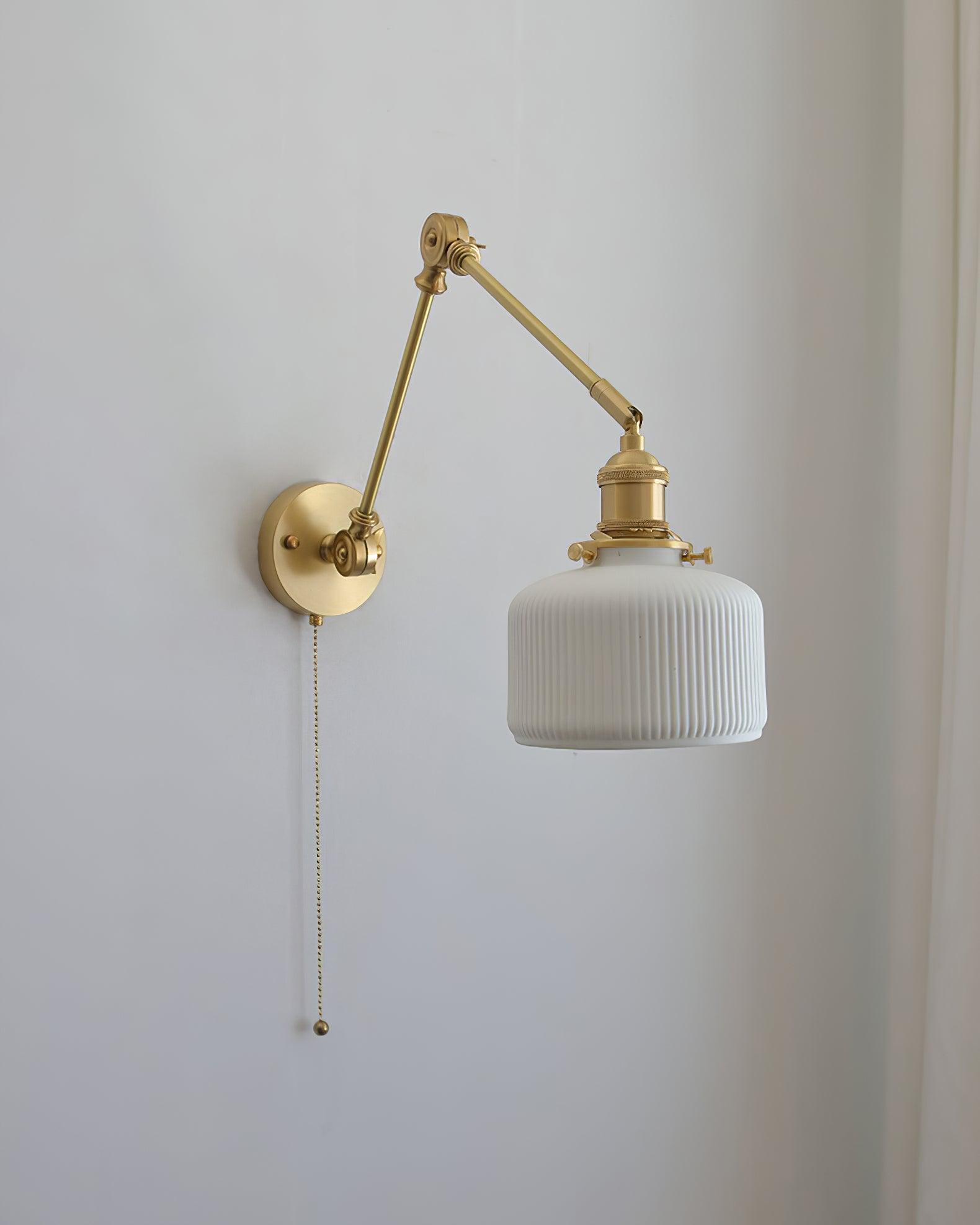 Wall Lamp Brass Adjustable Arm 7.9 in White Ceramic Shade Bedroom Reading Sconce Rotating Indoor Lighting Fixture | Thomler