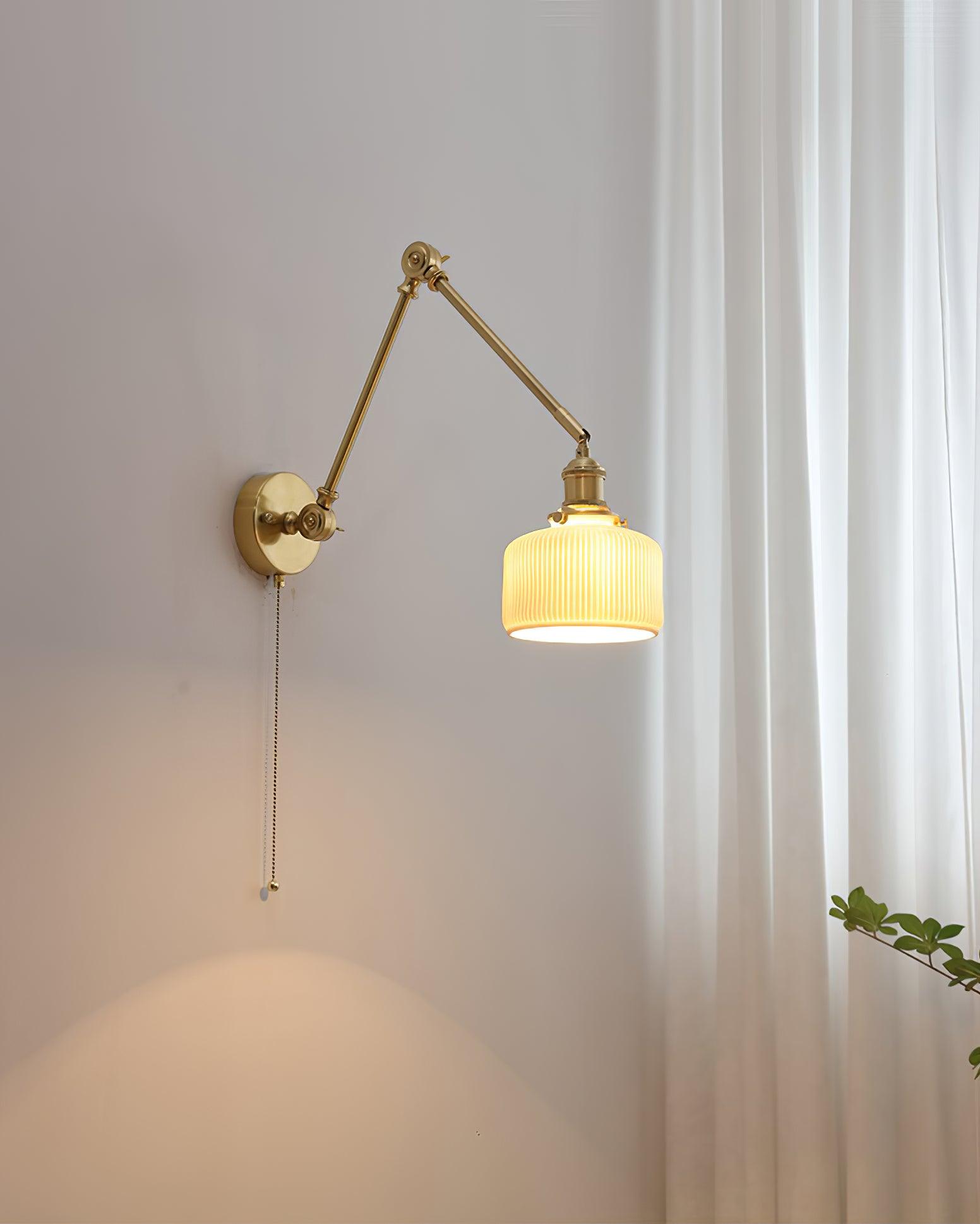Wall Lamp Brass Adjustable Arm 7.9 in White Ceramic Shade Bedroom Reading Sconce Rotating Indoor Lighting Fixture | Thomler