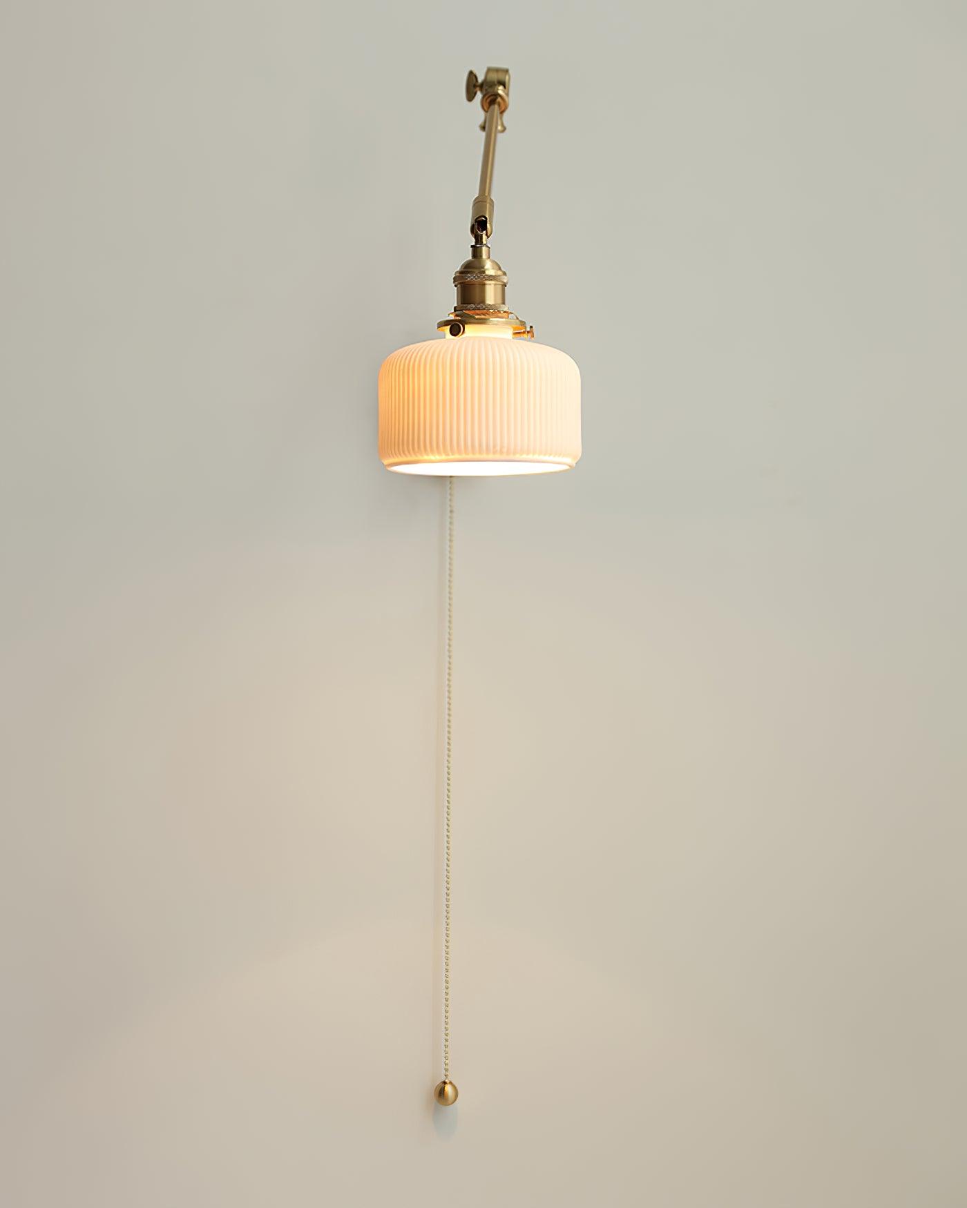 Wall Lamp Brass Adjustable Arm 7.9 in White Ceramic Shade Bedroom Reading Sconce Rotating Indoor Lighting Fixture | Thomler