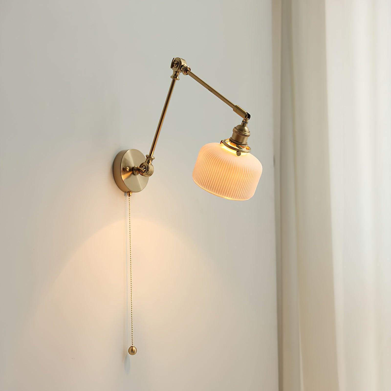 Wall Lamp Brass Adjustable Arm 7.9 in White Ceramic Shade Bedroom Reading Sconce Rotating Indoor Lighting Fixture | Thomler