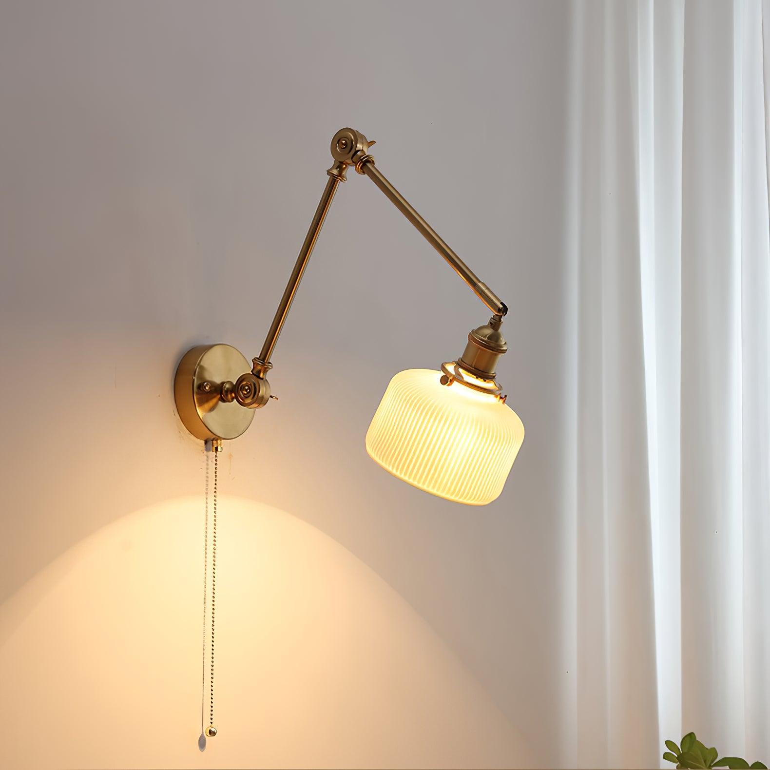 Wall Lamp Brass Adjustable Arm 7.9 in White Ceramic Shade Bedroom Reading Sconce Rotating Indoor Lighting Fixture | Thomler