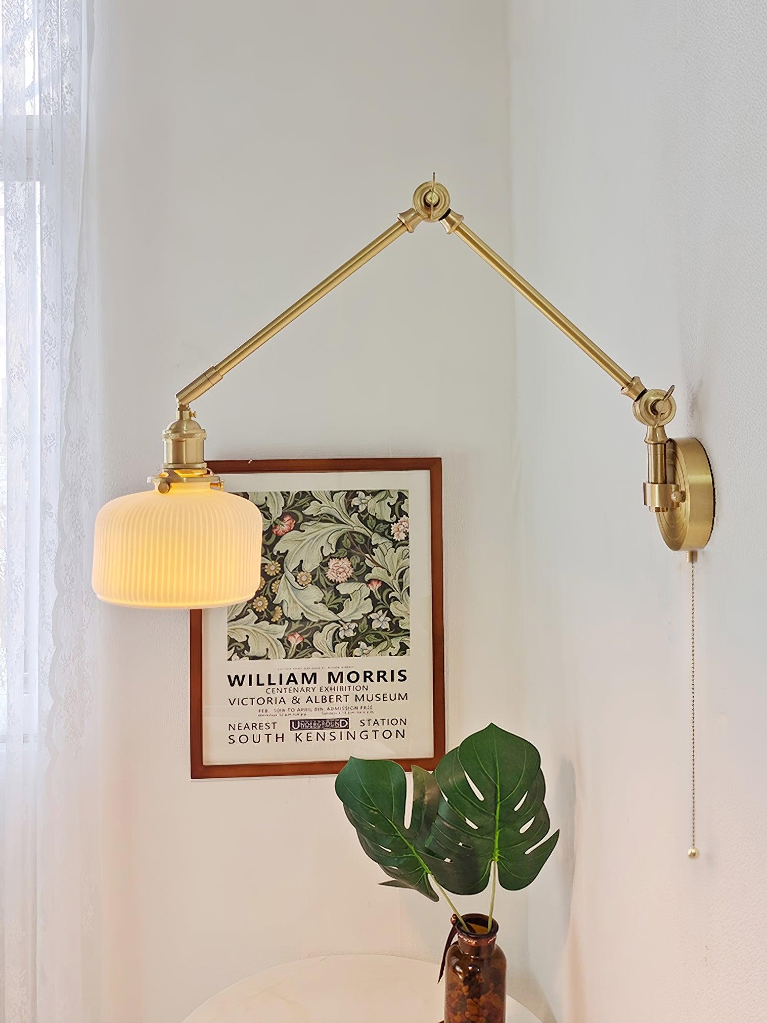 Wall Lamp Brass Adjustable Arm 7.9 in White Ceramic Shade Bedroom Reading Sconce Rotating Indoor Lighting Fixture | Thomler