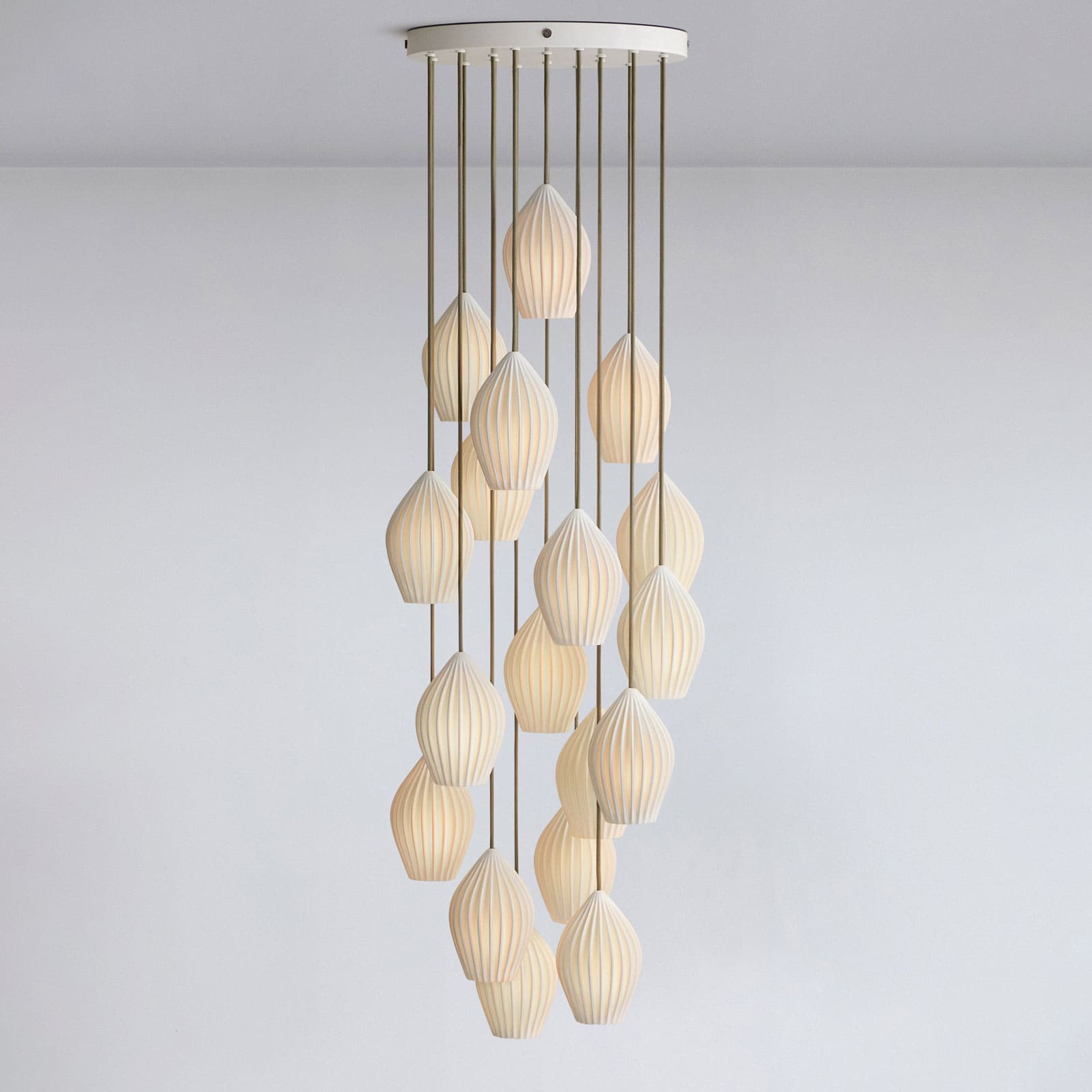 Pendant Light Ribbed Ceramic 5.1 in White Dining Room Hanging Ceiling Fixture E14 Modern Minimalist Kitchen Island Lighting | Thomler