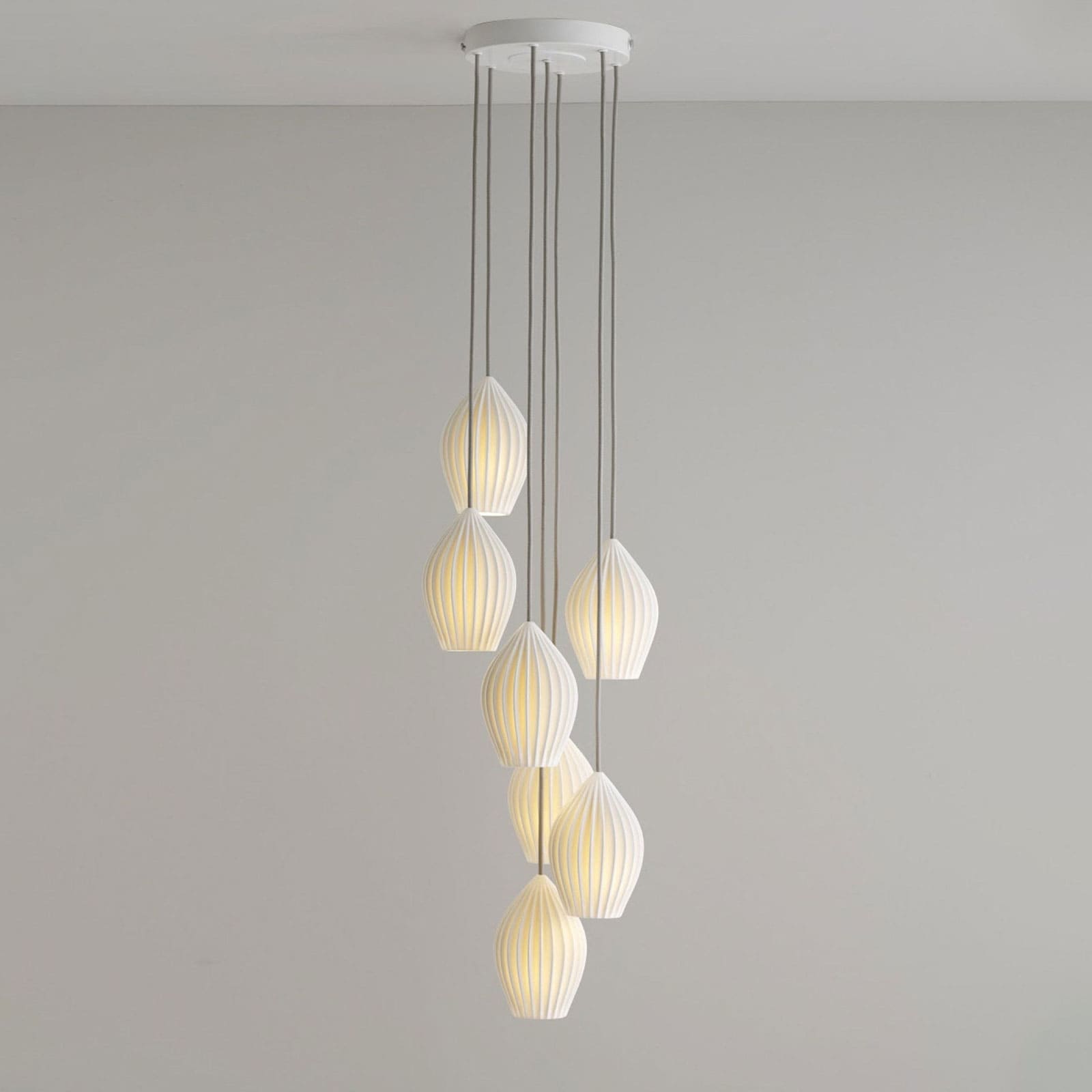 Pendant Light Ribbed Ceramic 5.1 in White Dining Room Hanging Ceiling Fixture E14 Modern Minimalist Kitchen Island Lighting | Thomler