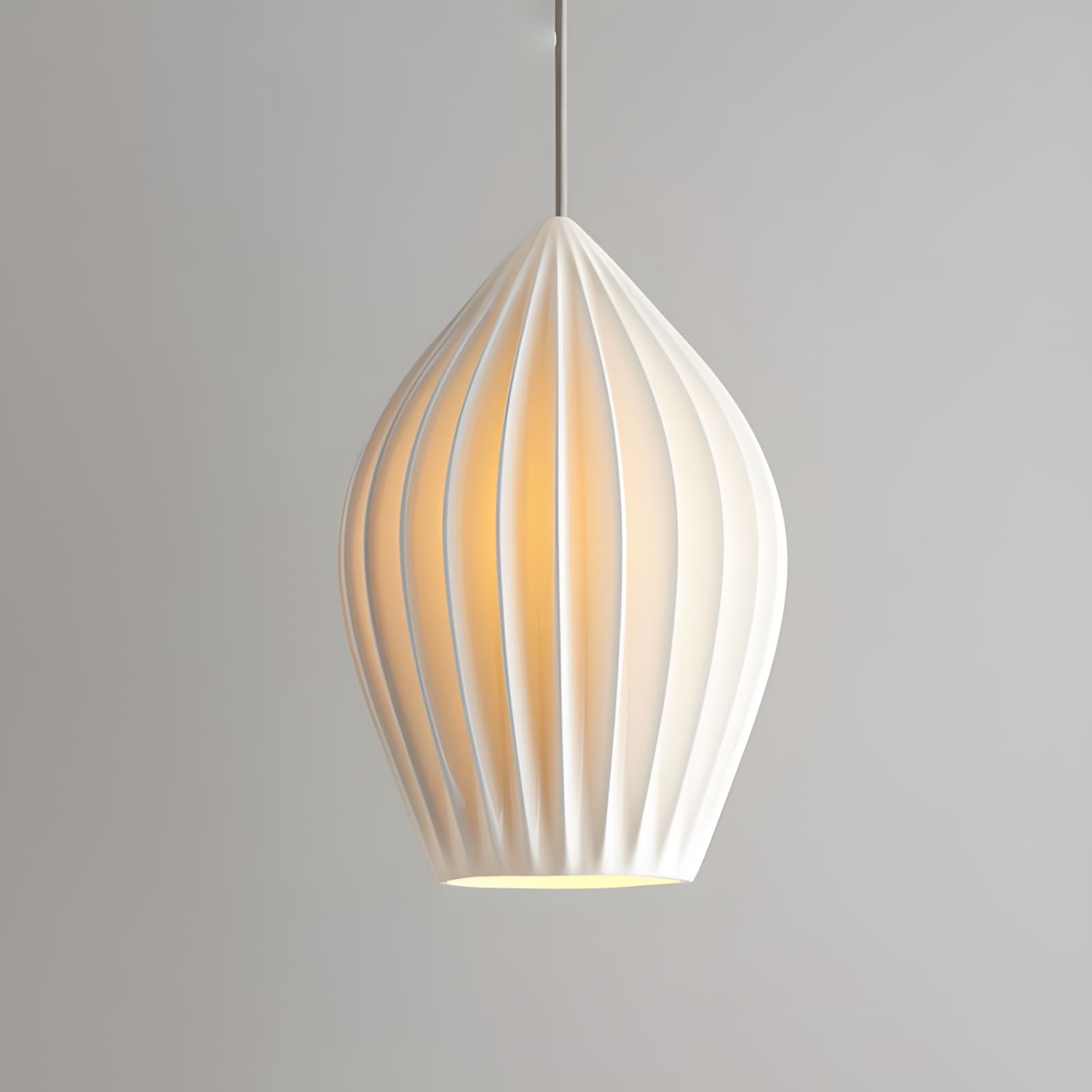 Pendant Light Ribbed Ceramic 5.1 in White Dining Room Hanging Ceiling Fixture E14 Modern Minimalist Kitchen Island Lighting | Thomler