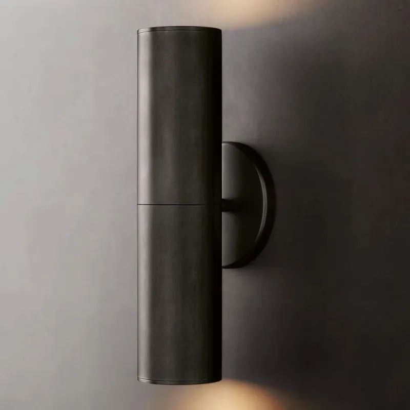 Cylindrical Brass Wall Sconce 12-Inch Glass Shade Dual-Light Fixture for Hallway Bedroom Living Room Entryway | Thomler
