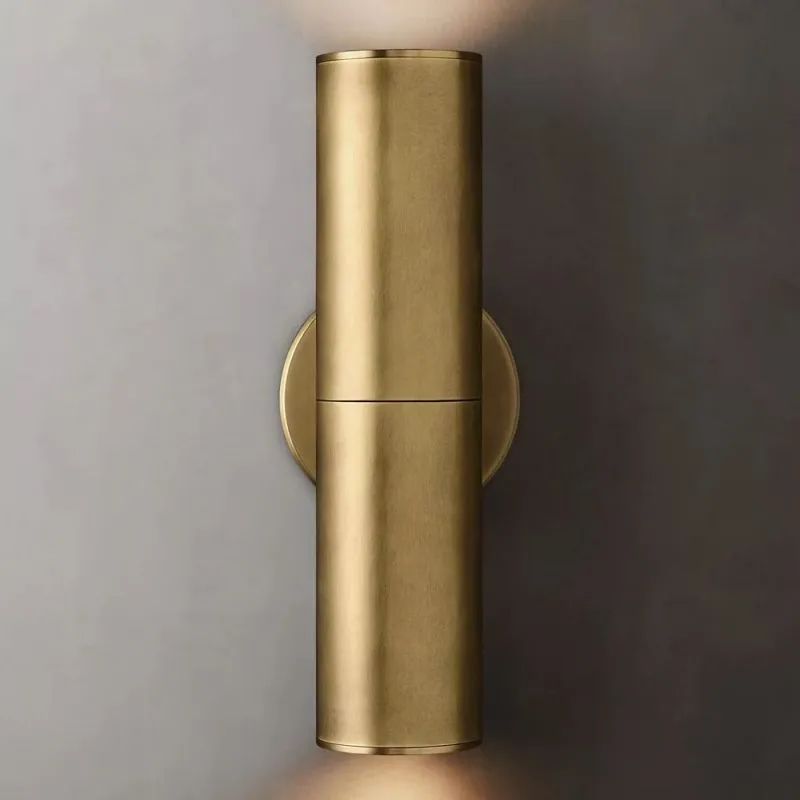 Cylindrical Brass Wall Sconce 12-Inch Glass Shade Dual-Light Fixture for Hallway Bedroom Living Room Entryway | Thomler