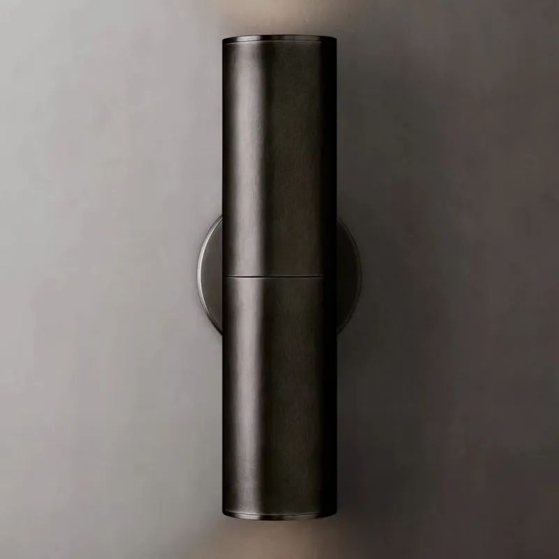 Cylindrical Brass Wall Sconce 12-Inch Glass Shade Dual-Light Fixture for Hallway Bedroom Living Room Entryway | Thomler