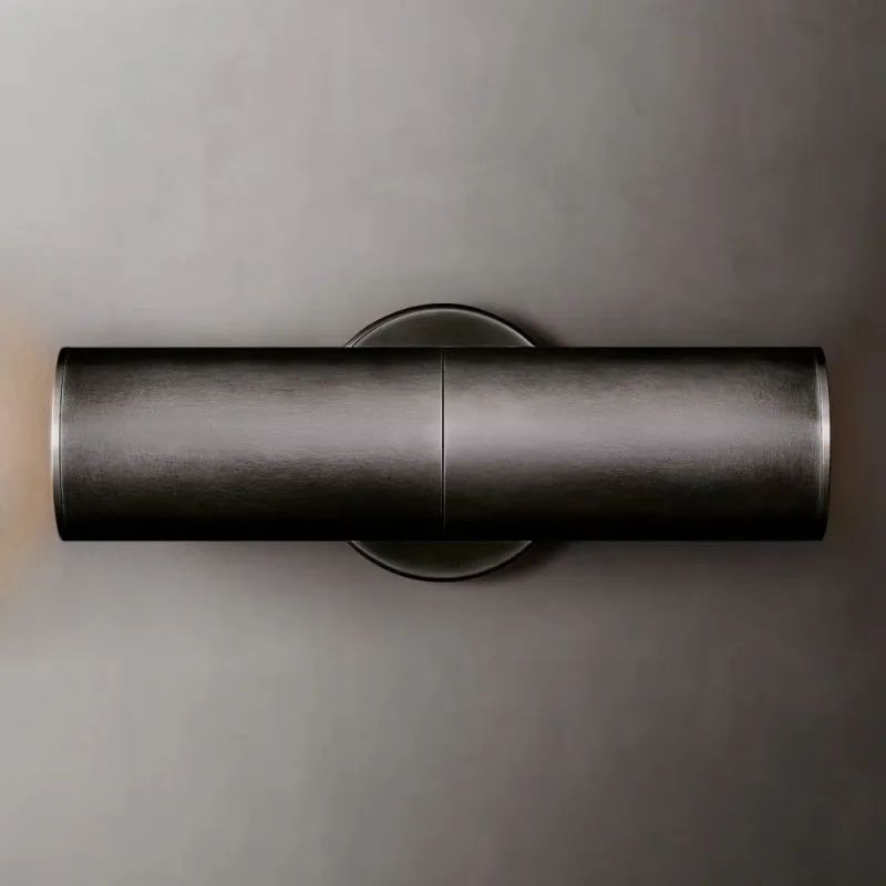 Cylindrical Brass Wall Sconce 12-Inch Glass Shade Dual-Light Fixture for Hallway Bedroom Living Room Entryway | Thomler