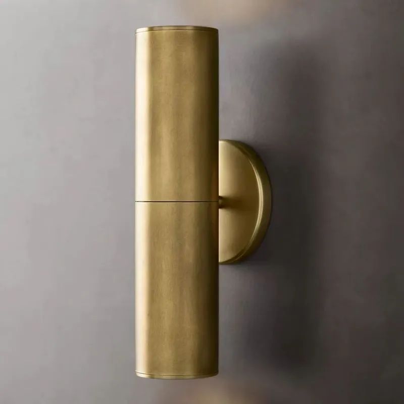 Cylindrical Brass Wall Sconce 12-Inch Glass Shade Dual-Light Fixture for Hallway Bedroom Living Room Entryway | Thomler