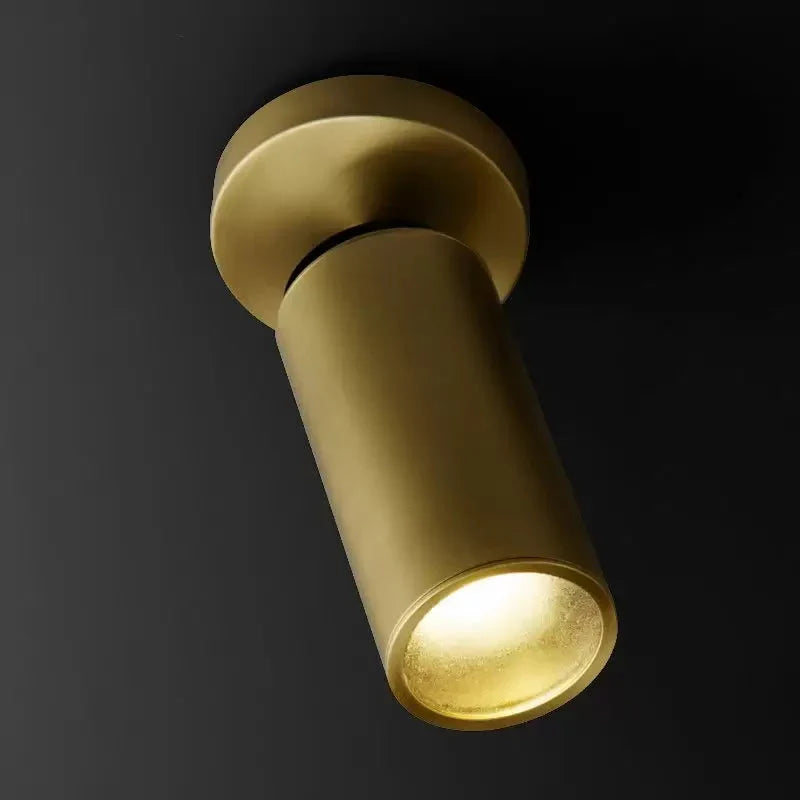 Compact Brass Ceiling Light Fixture 9 Inches Tall Hardwired Small Flush Mount for Hallway Entryway Bedroom Bathroom Closet GU10 Bulb Base | Thomler