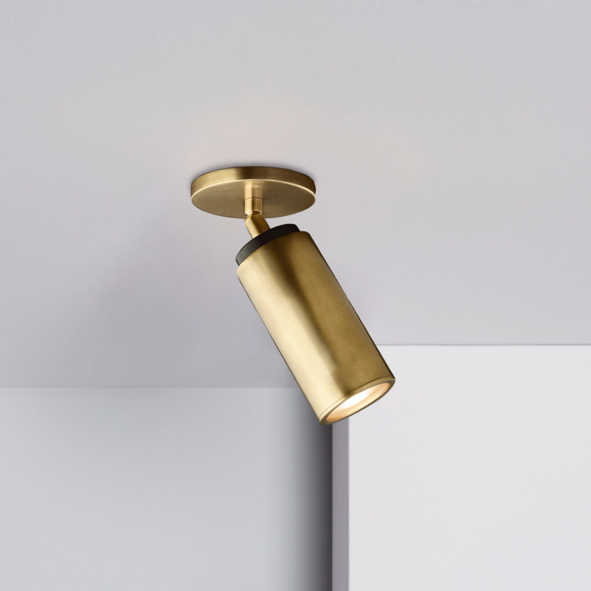 Compact Brass Ceiling Light Fixture 9 Inches Tall Hardwired Small Flush Mount for Hallway Entryway Bedroom Bathroom Closet GU10 Bulb Base | Thomler