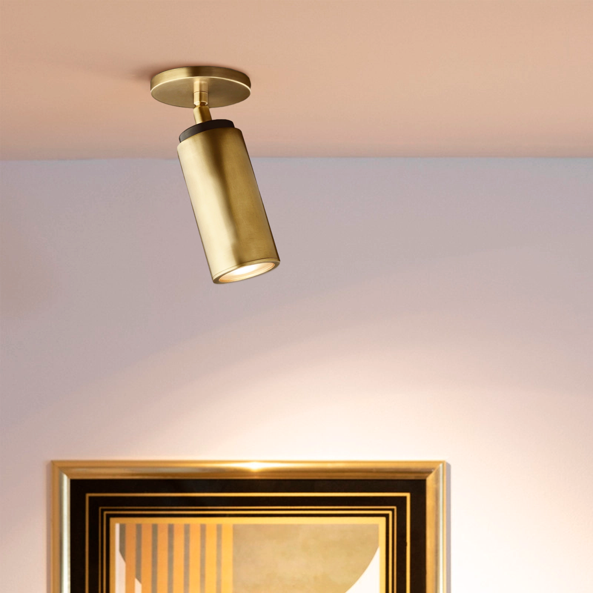 Compact Brass Ceiling Light Fixture 9 Inches Tall Hardwired Small Flush Mount for Hallway Entryway Bedroom Bathroom Closet GU10 Bulb Base | Thomler