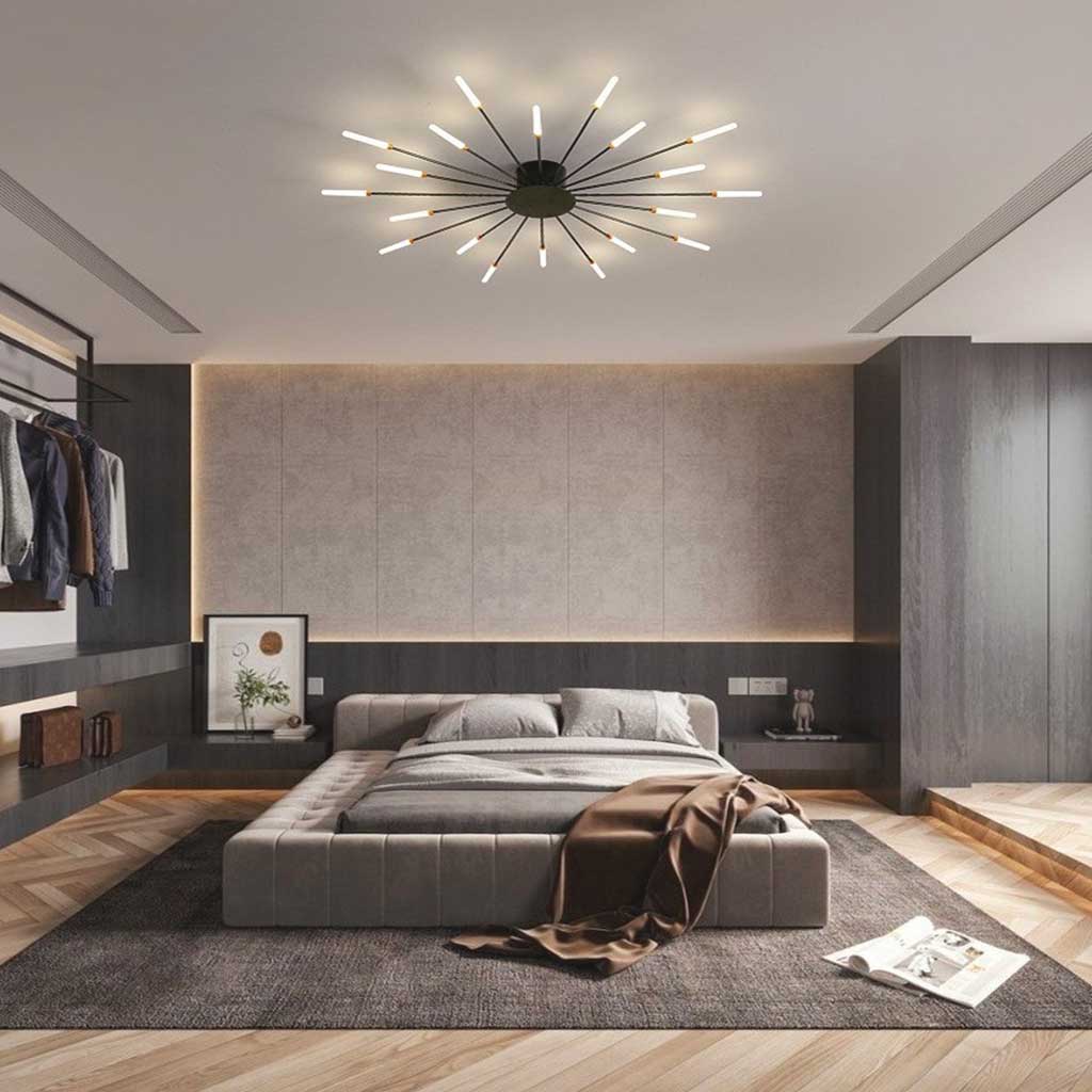 Ceiling Light LED Aluminum 31.5 in Semi Flush Modern Black Gold Living Room Bedroom Dining Room Decorative Lighting | Thomler