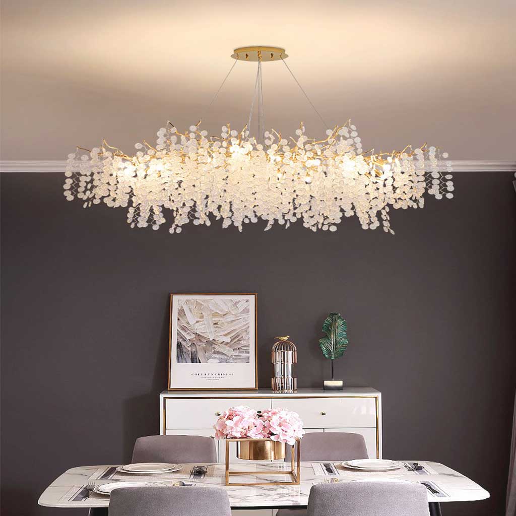 Chandelier Aluminum Glass 15.8 in Round Gold Modern Living Room Dining Lighting Fixture | Thomler