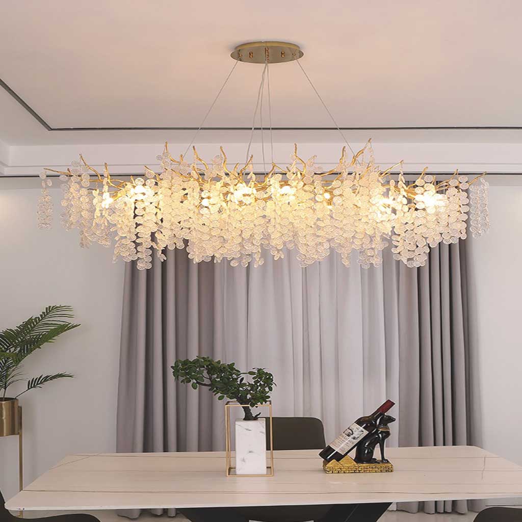 Chandelier Aluminum Glass 15.8 in Round Gold Modern Living Room Dining Lighting Fixture | Thomler