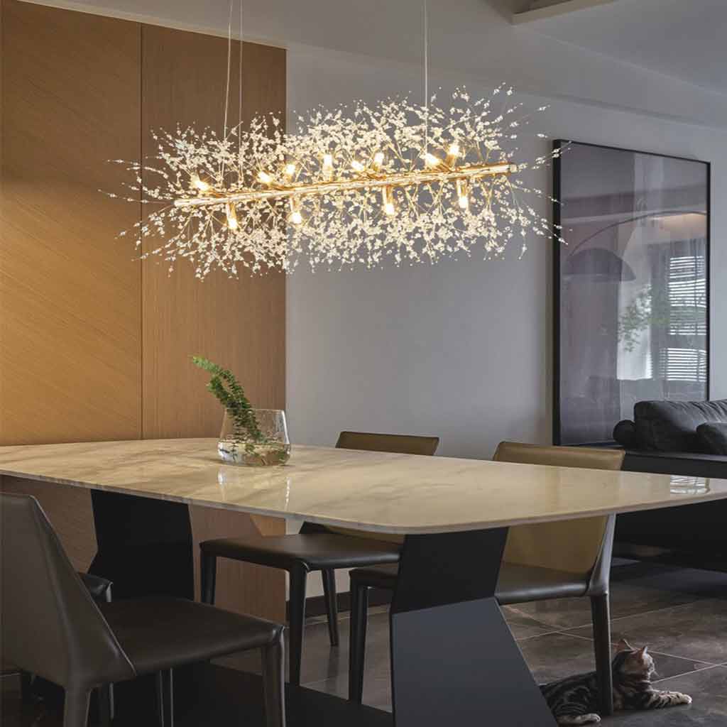 Chandelier Metal Crystal 23.6 in Adjustable Living Room Dining Foyer Ceiling Light Modern Nordic Style | Thomler