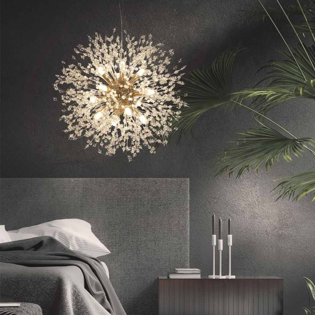 Chandelier Metal Crystal 23.6 in Adjustable Living Room Dining Foyer Ceiling Light Modern Nordic Style | Thomler