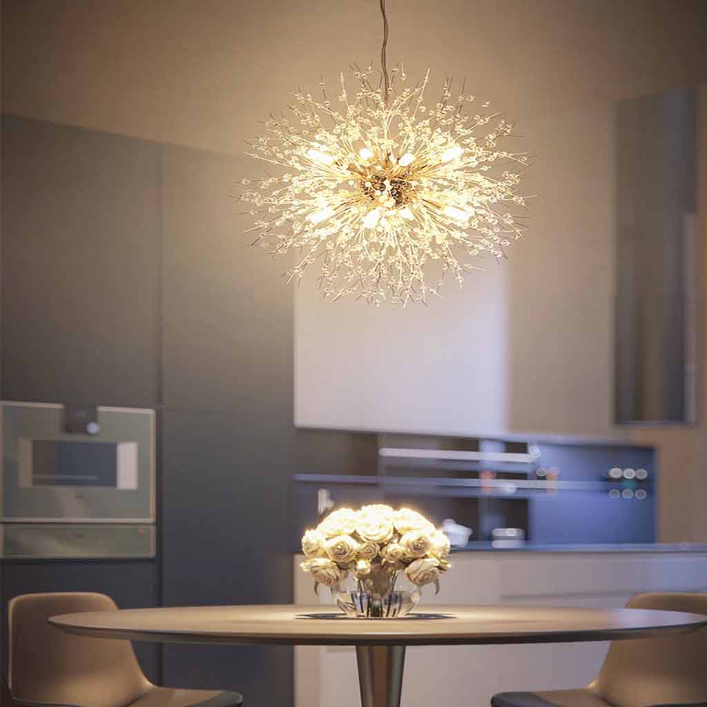 Chandelier Metal Crystal 23.6 in Adjustable Living Room Dining Foyer Ceiling Light Modern Nordic Style | Thomler
