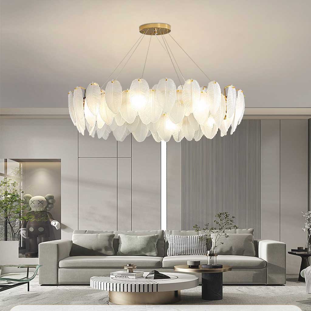 Chandelier Metal Glass LED 19.7 in Round Luxury Living Room Dining Room Lighting Decorative Fixture | Thomler