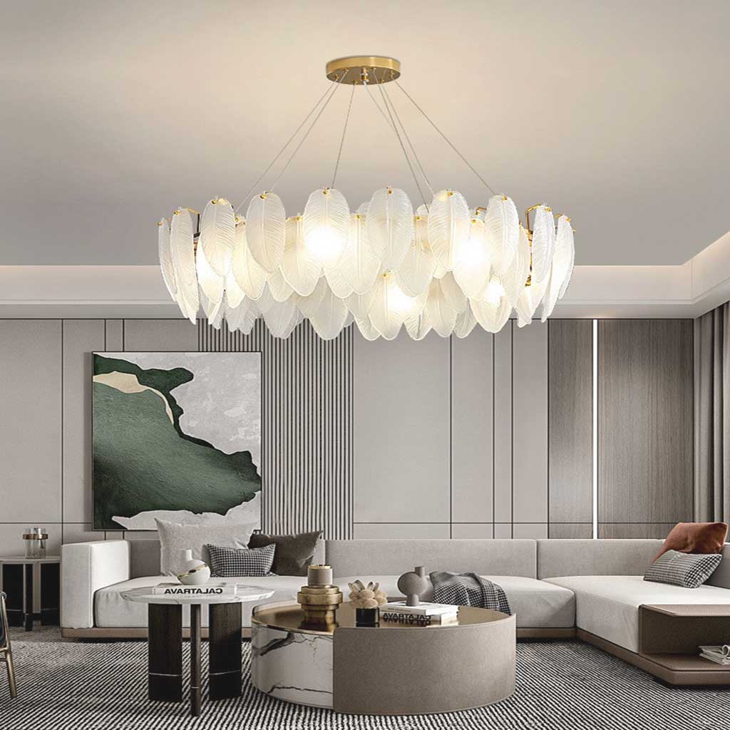 Chandelier Metal Glass LED 19.7 in Round Luxury Living Room Dining Room Lighting Decorative Fixture | Thomler