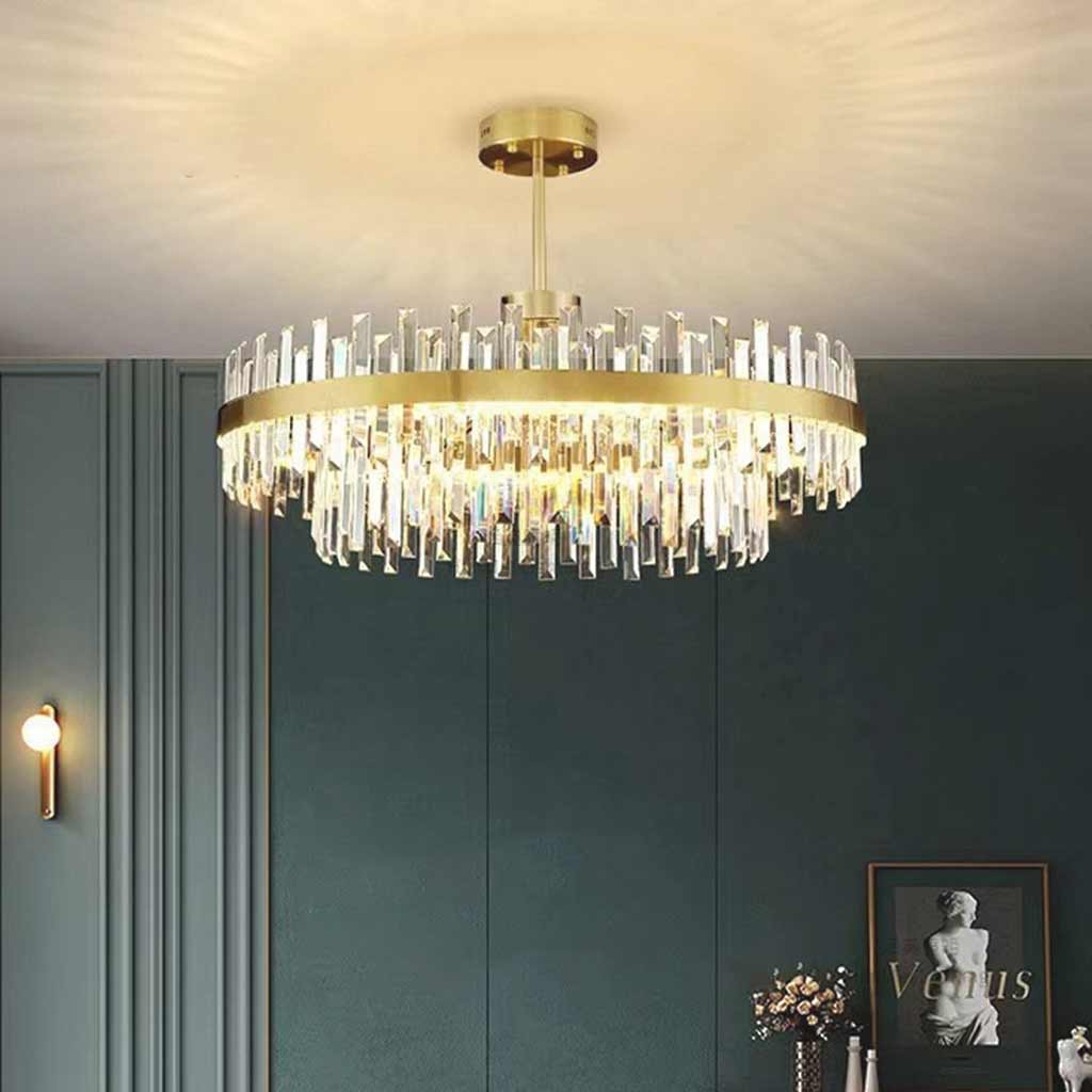 Chandelier Metal K9 Crystal 31.5 in Adjustable Gold Living Room Dining Ceiling Light Luxury Modern Nordic Lighting | Thomler