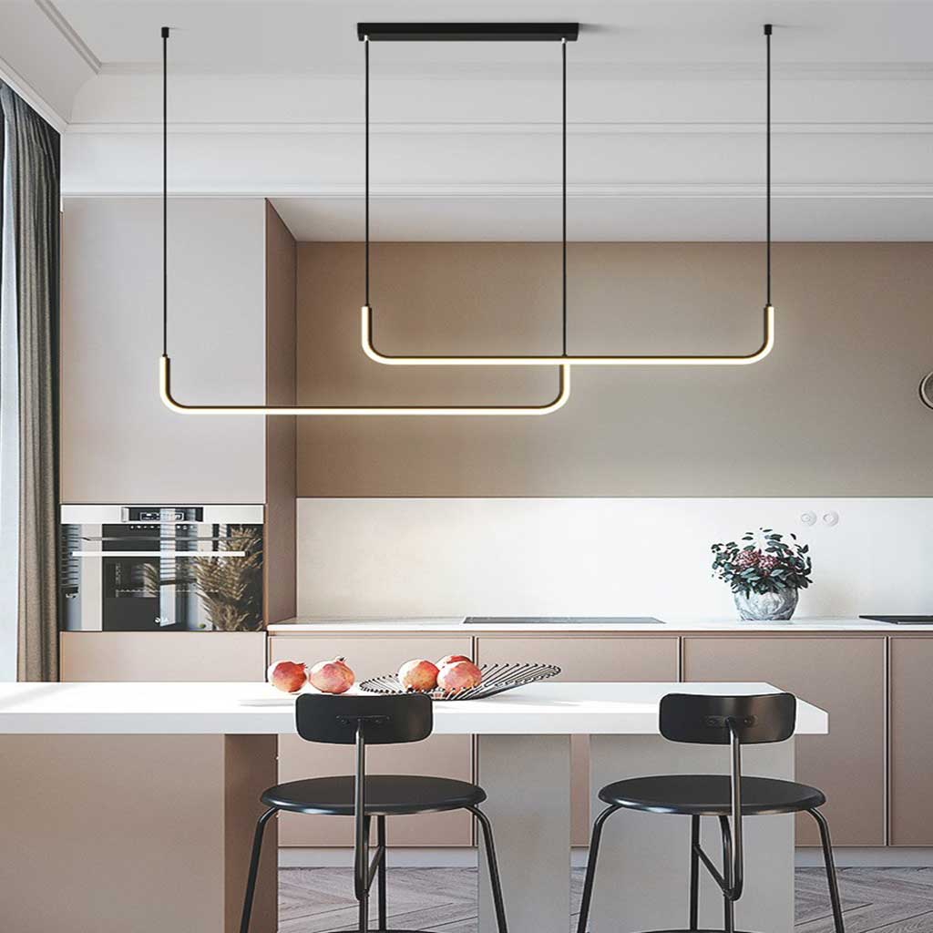 Chandelier Metal Linear 35.4 in Adjustable LED Black Gold Living Room Dining Room Bedroom Lighting | Thomler