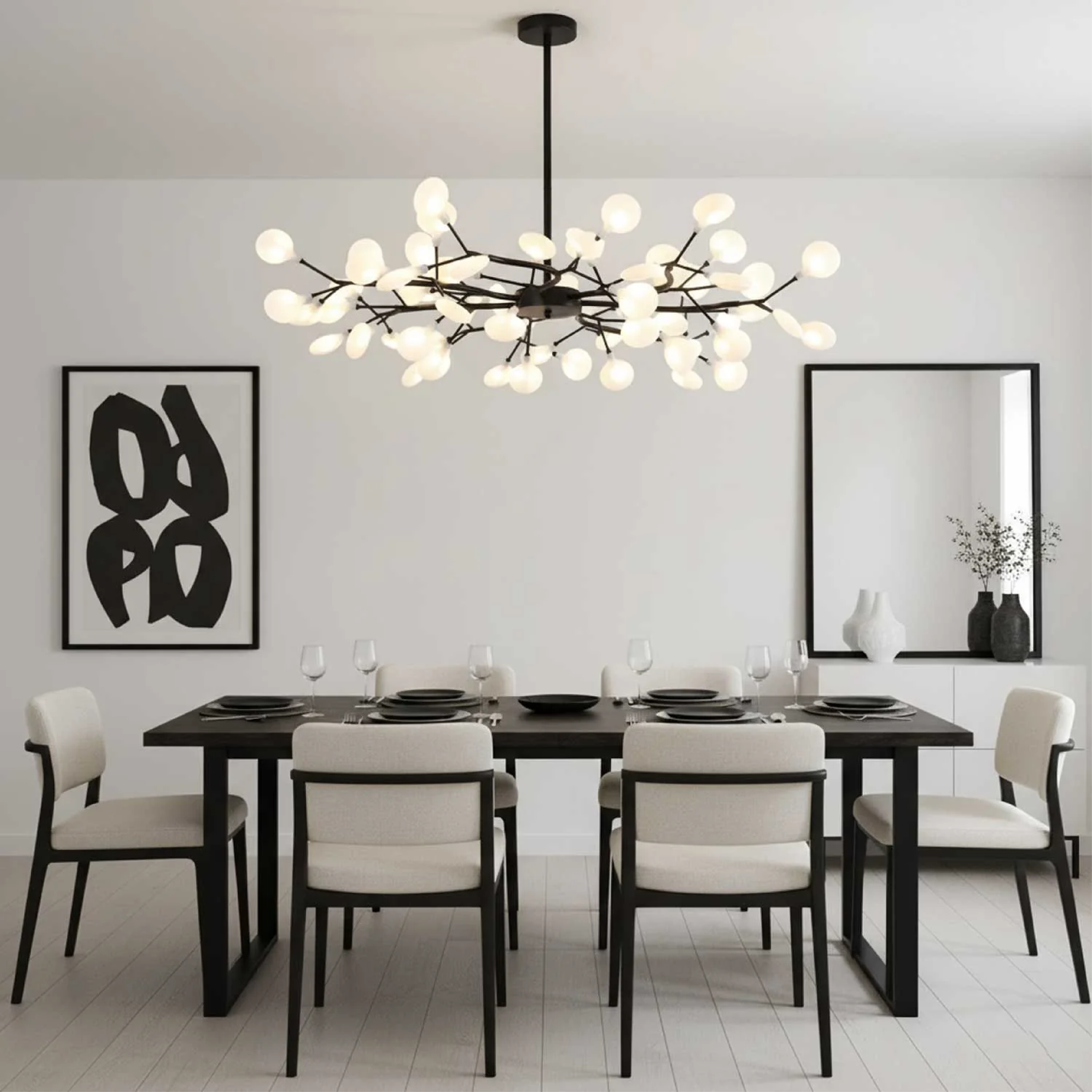 Ceiling Chandelier Metal Acrylic 177.8 cm Black Dining Room Branch LED Pendant Light Modern High Ceiling Fixture | Thomler
