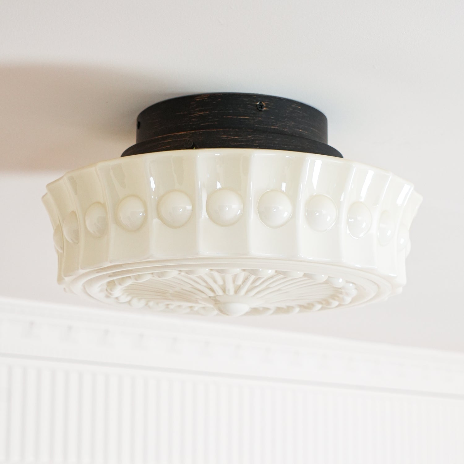 Metal Glass Ceiling Light 14.2 in Black Flush Mount Indoor Living Room Dining Fixture E26 E27 Multi Bulb | Thomler