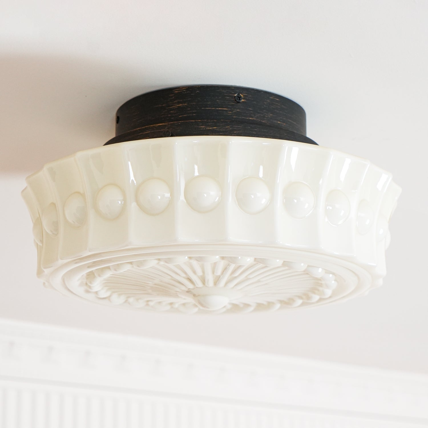 Metal Glass Ceiling Light 14.2 in Black Flush Mount Indoor Living Room Dining Fixture E26 E27 Multi Bulb | Thomler