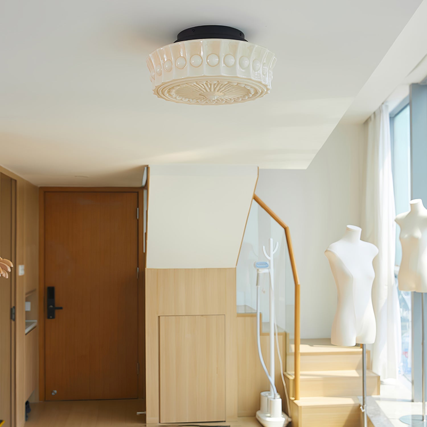 Metal Glass Ceiling Light 14.2 in Black Flush Mount Indoor Living Room Dining Fixture E26 E27 Multi Bulb | Thomler