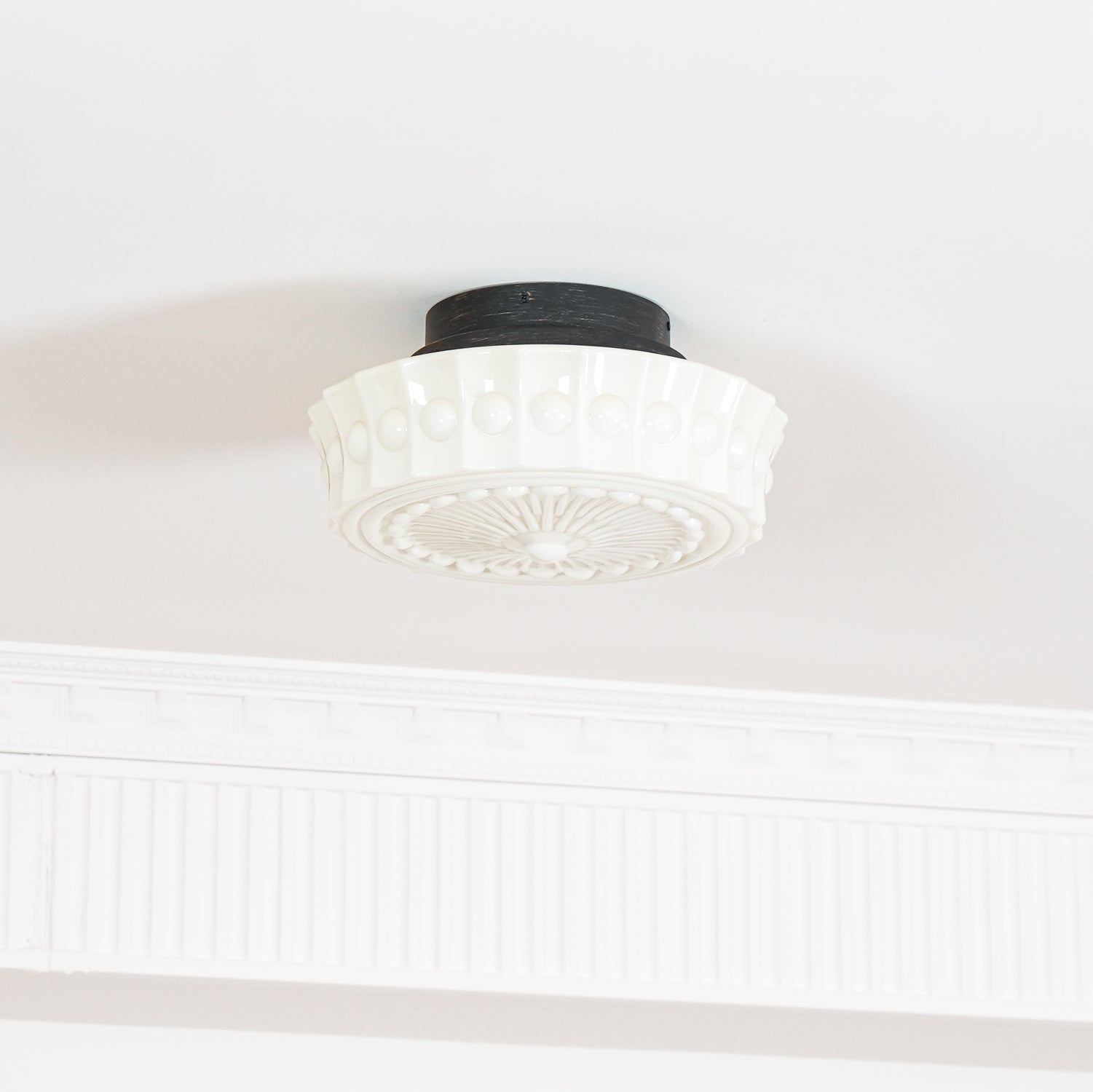 Metal Glass Ceiling Light 14.2 in Black Flush Mount Indoor Living Room Dining Fixture E26 E27 Multi Bulb | Thomler