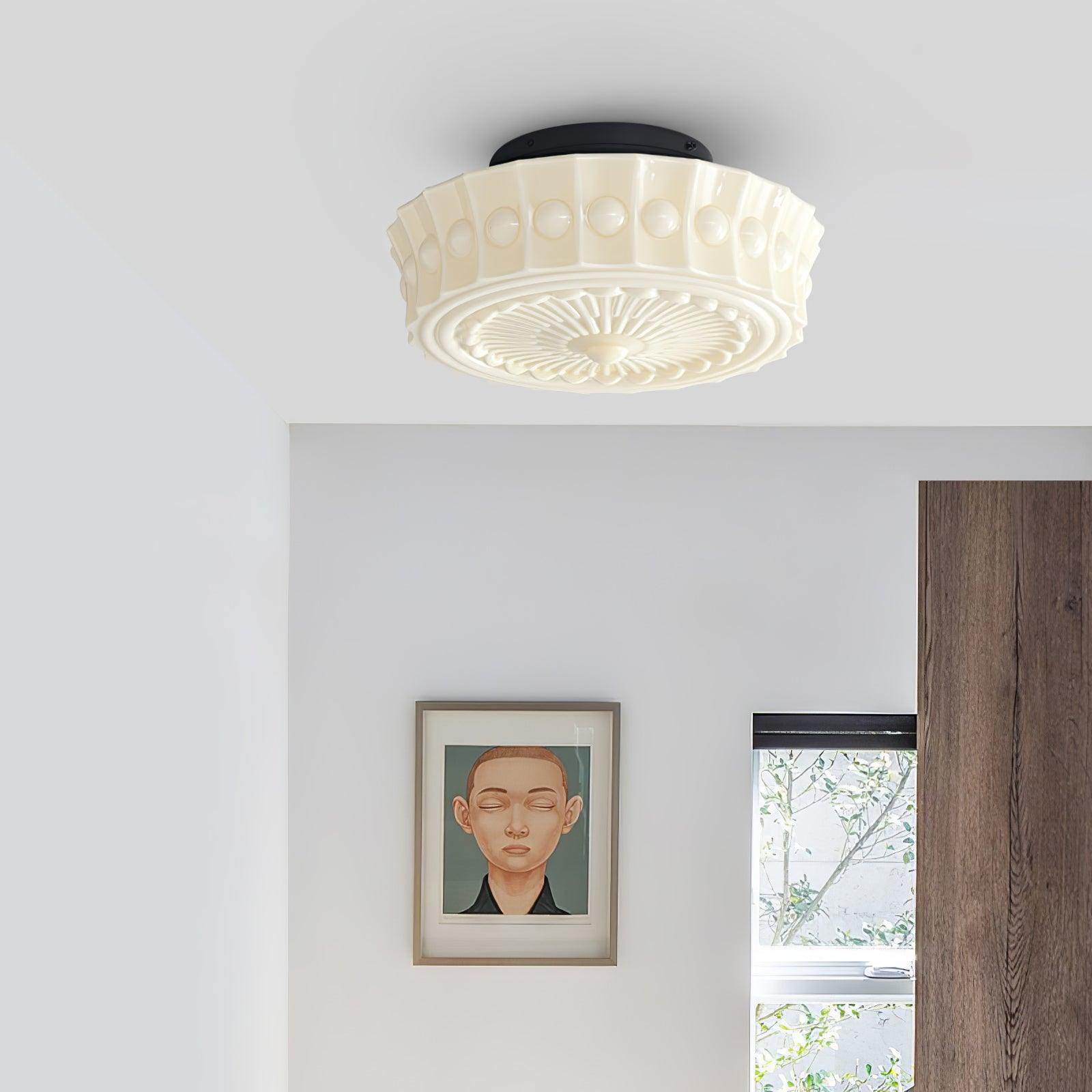 Metal Glass Ceiling Light 14.2 in Black Flush Mount Indoor Living Room Dining Fixture E26 E27 Multi Bulb | Thomler