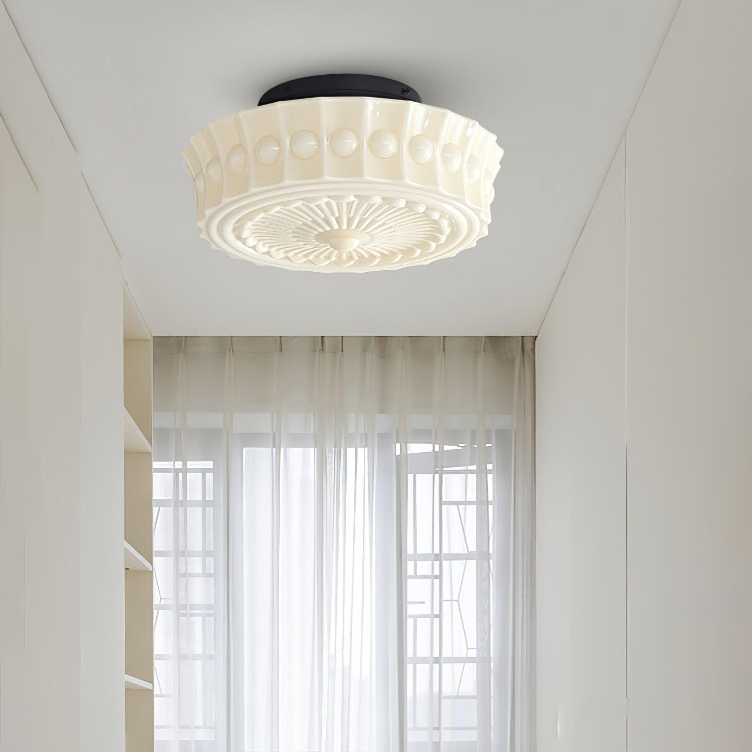 Metal Glass Ceiling Light 14.2 in Black Flush Mount Indoor Living Room Dining Fixture E26 E27 Multi Bulb | Thomler