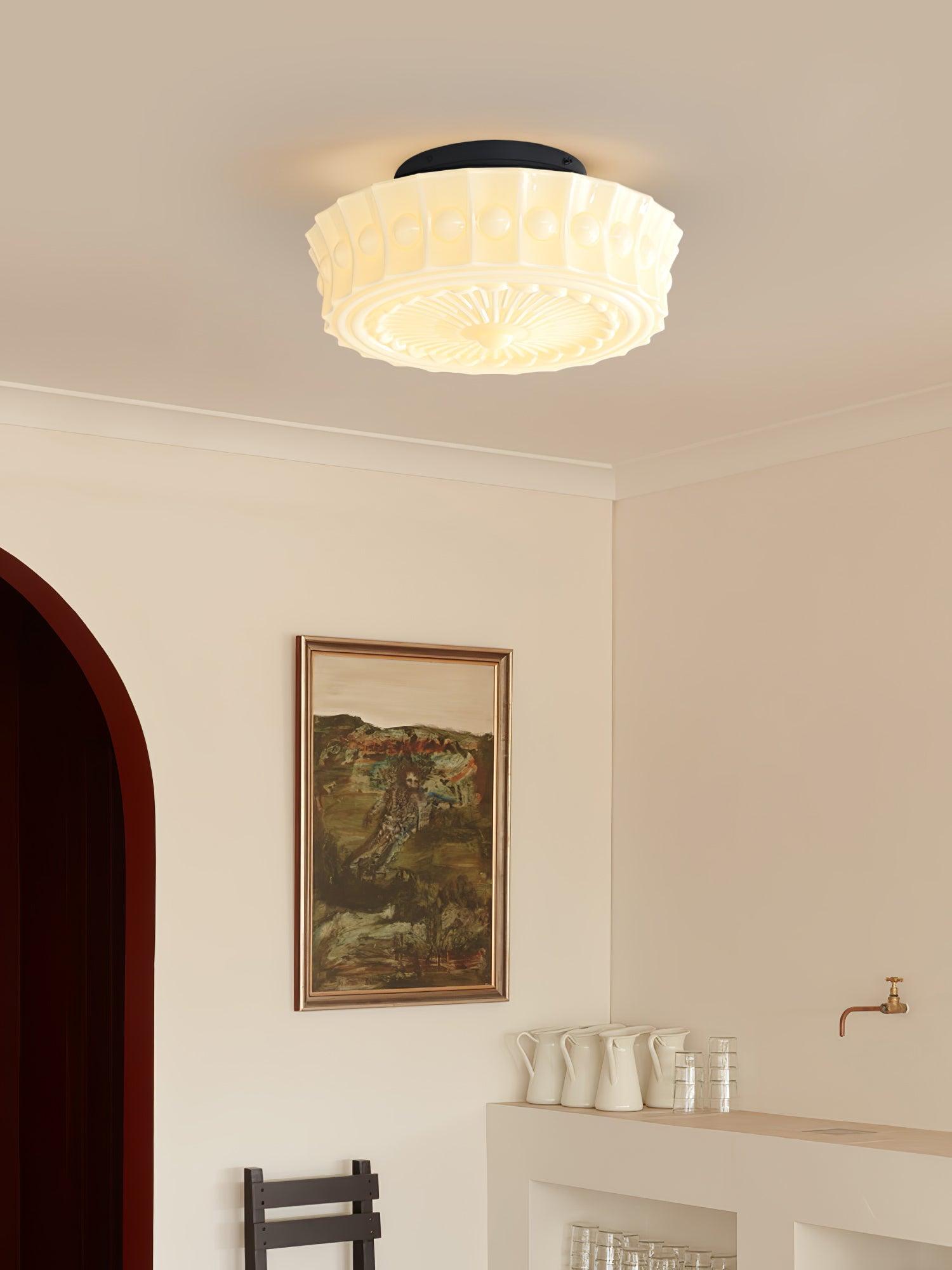 Metal Glass Ceiling Light 14.2 in Black Flush Mount Indoor Living Room Dining Fixture E26 E27 Multi Bulb | Thomler