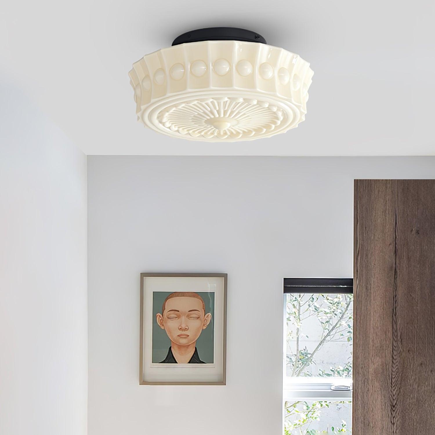 Metal Glass Ceiling Light 14.2 in Black Flush Mount Indoor Living Room Dining Fixture E26 E27 Multi Bulb | Thomler