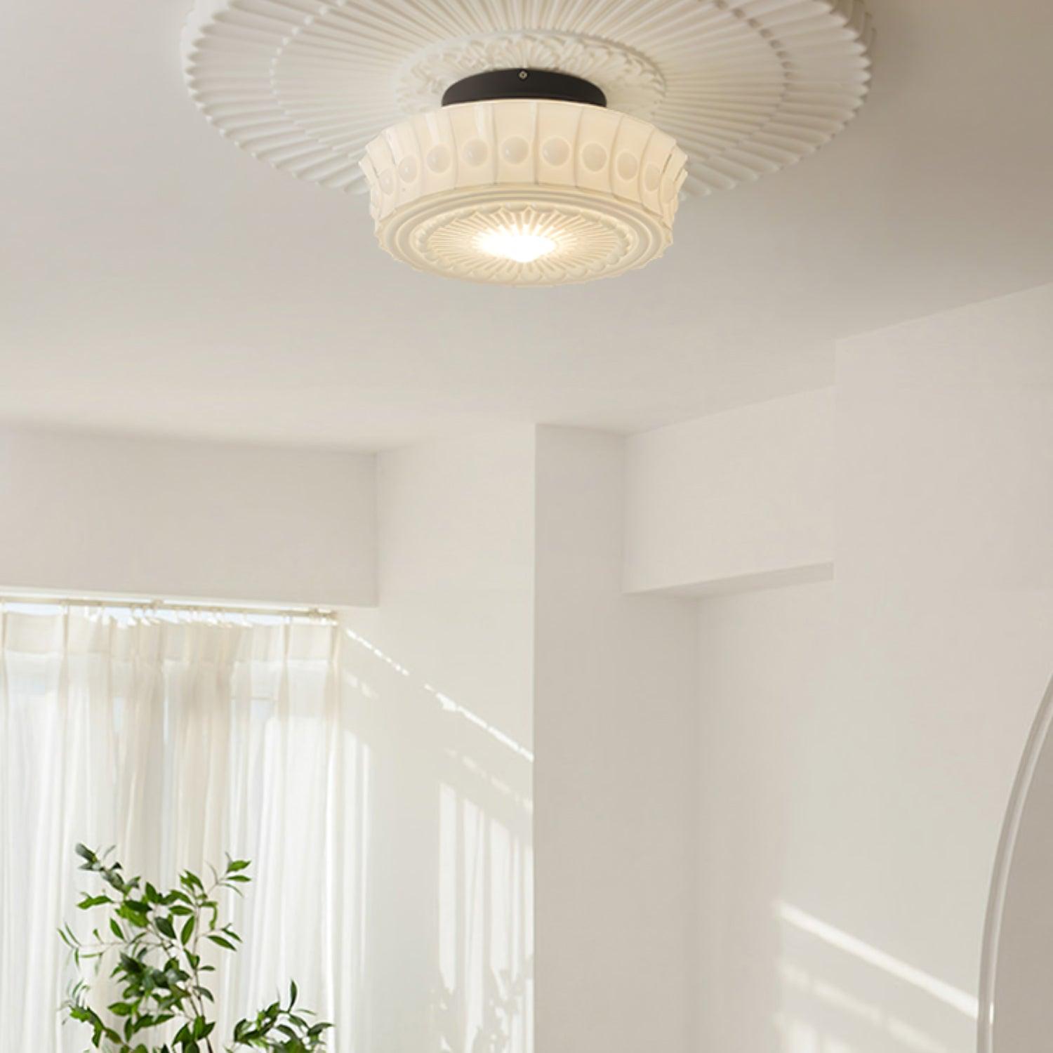 Metal Glass Ceiling Light 14.2 in Black Flush Mount Indoor Living Room Dining Fixture E26 E27 Multi Bulb | Thomler