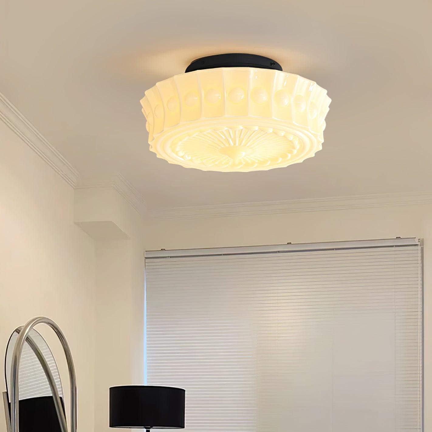 Metal Glass Ceiling Light 14.2 in Black Flush Mount Indoor Living Room Dining Fixture E26 E27 Multi Bulb | Thomler