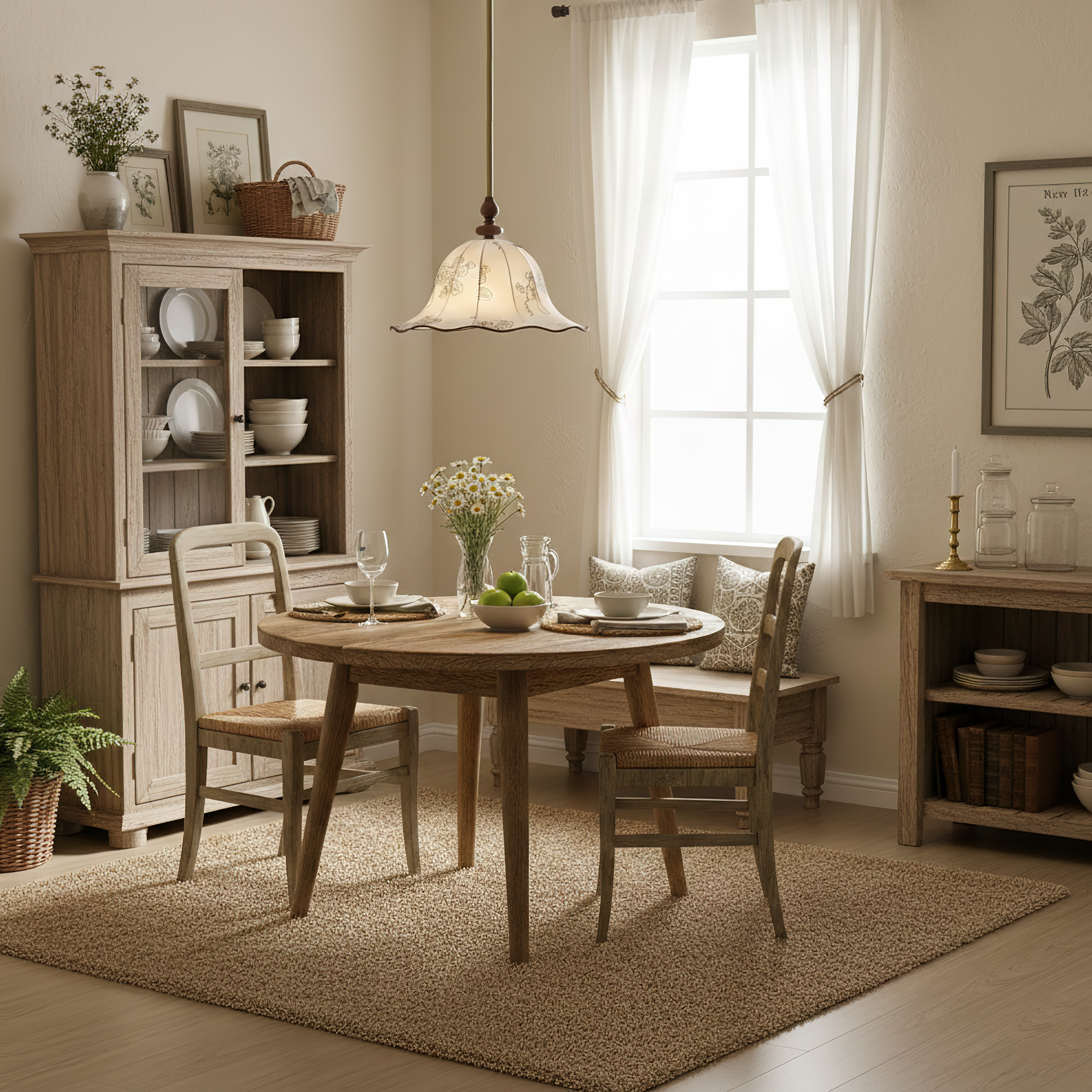 Pendant Light Wood Cloth Metal 9.8 in White Gold Wavy Floral Shade Dining Kitchen Vintage | Thomler
