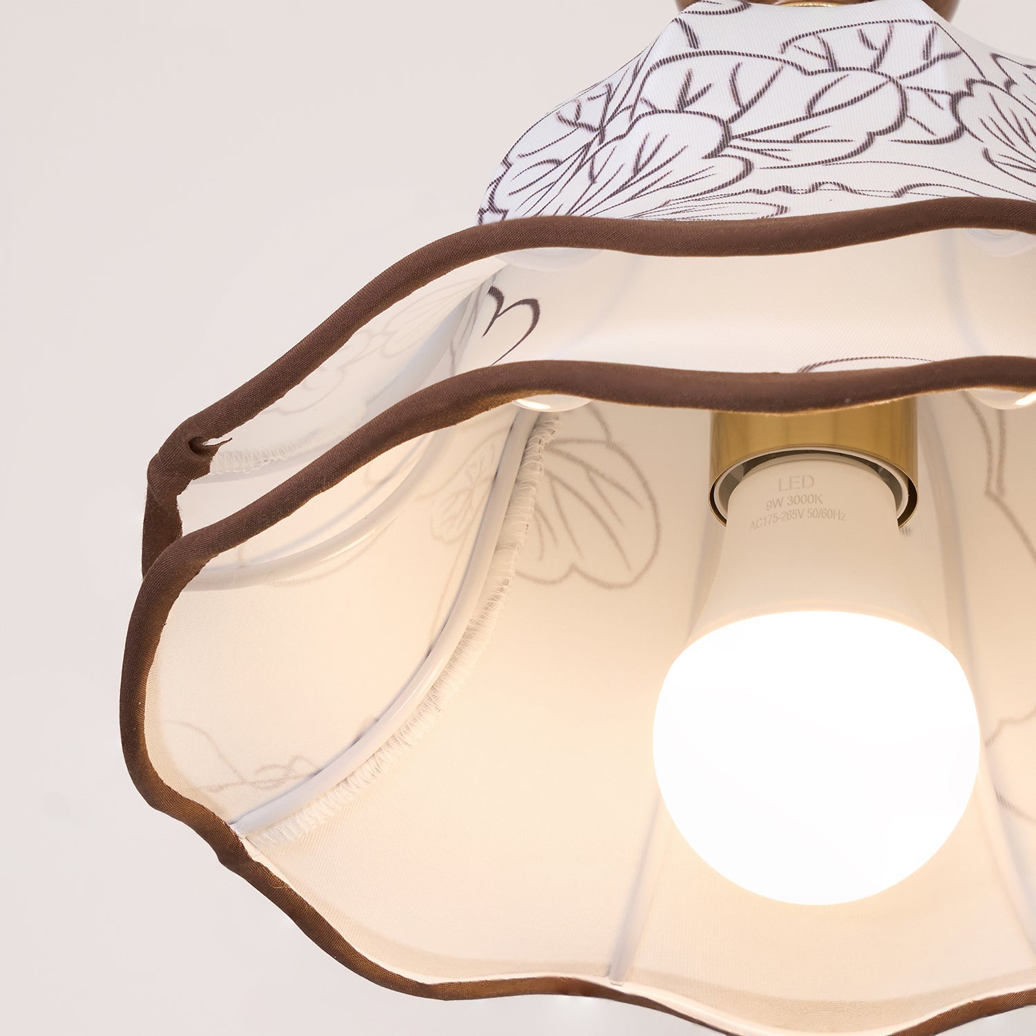 Pendant Light Wood Cloth Metal 9.8 in White Gold Wavy Floral Shade Dining Kitchen Vintage | Thomler