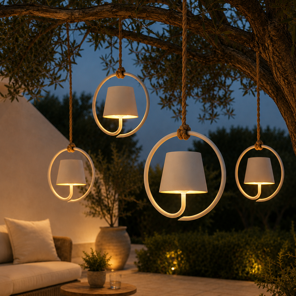 Rechargeable Outdoor Hanging Lantern with Jute Cord – Waterproof LED Pendant Light for Patio, Garden & Pergola | Thomler