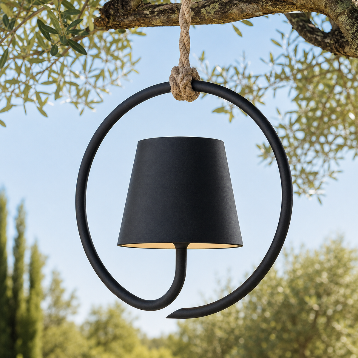 Rechargeable Outdoor Hanging Lantern with Jute Cord – Waterproof LED Pendant Light for Patio, Garden & Pergola | Thomler
