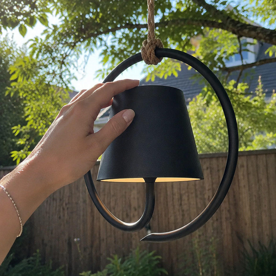 Rechargeable Outdoor Hanging Lantern with Jute Cord – Waterproof LED Pendant Light for Patio, Garden & Pergola | Thomler