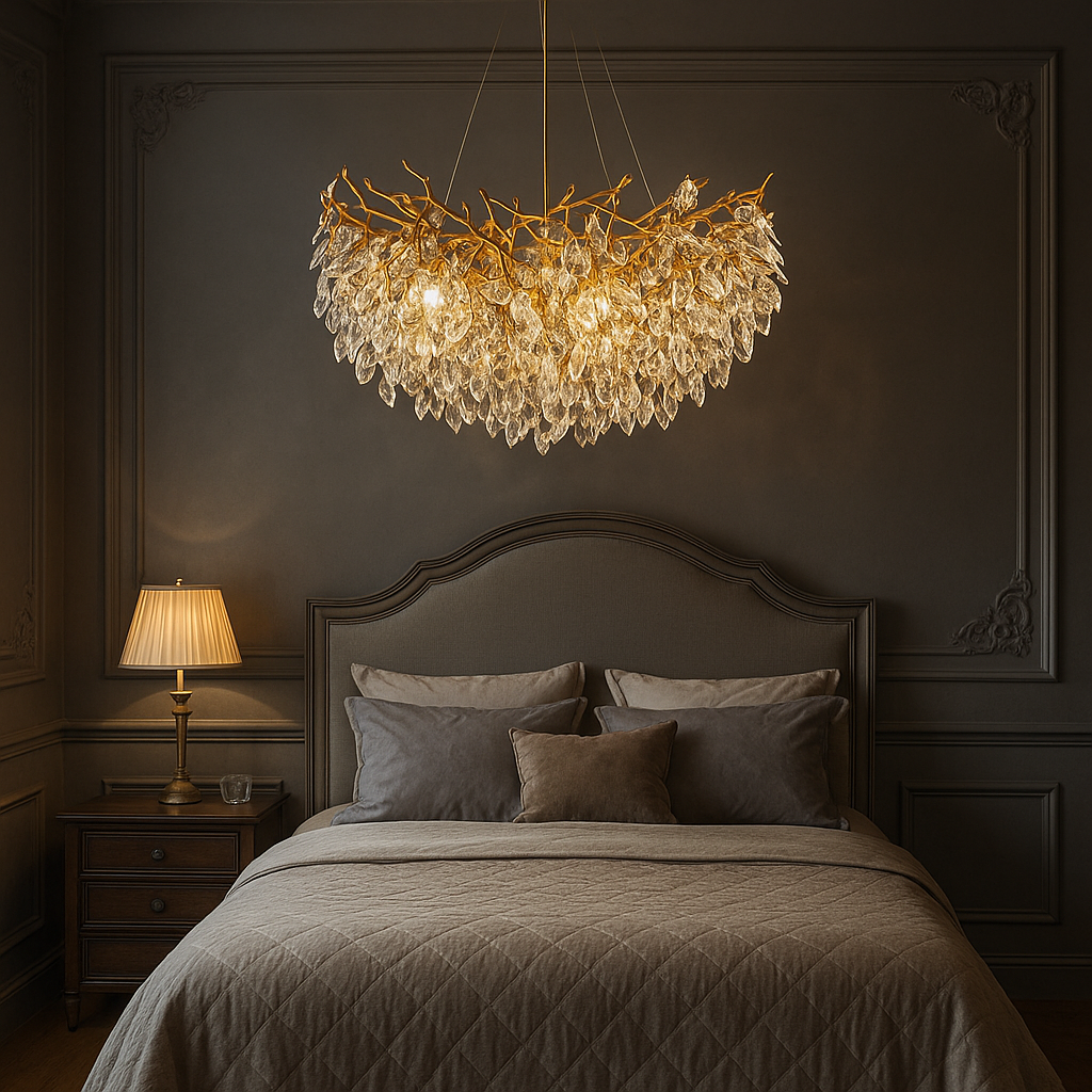 Pendant Light Crystal Aluminium Ø80.0 cm Gold Dining Room Living Room Hanging Ceiling Chandelier Warm White LED Adjustable Suspension | Thomler