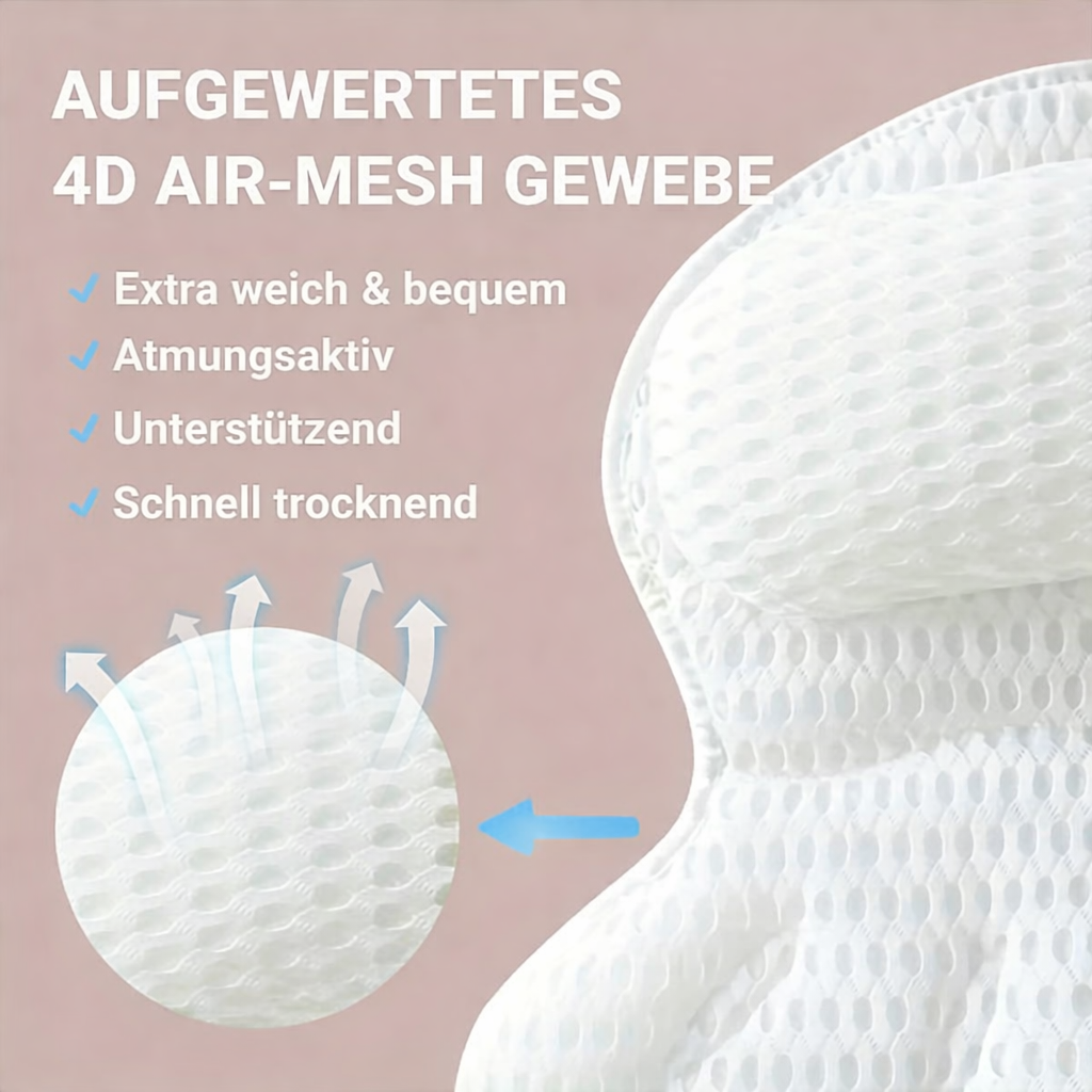 Contoured Spa Bath Pillow with Suction Cups for Neck and Back Support – Breathable 4D Mesh Design | Thomler