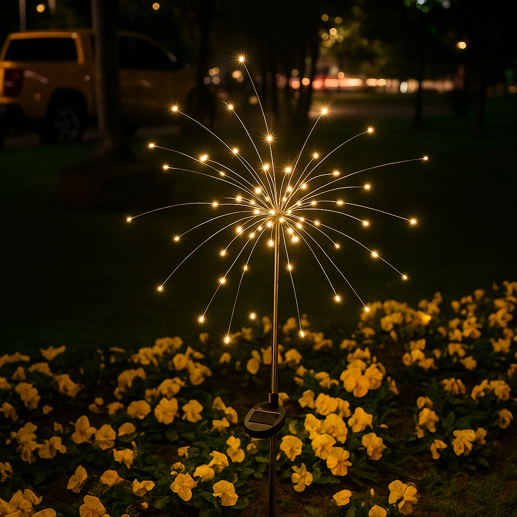 Solar Garden Starburst Light with 90 or 150 LEDs – Bendable Copper Wire Outdoor Stake – 8 Lighting Modes for Yard, Pathway & Patio | Thomler